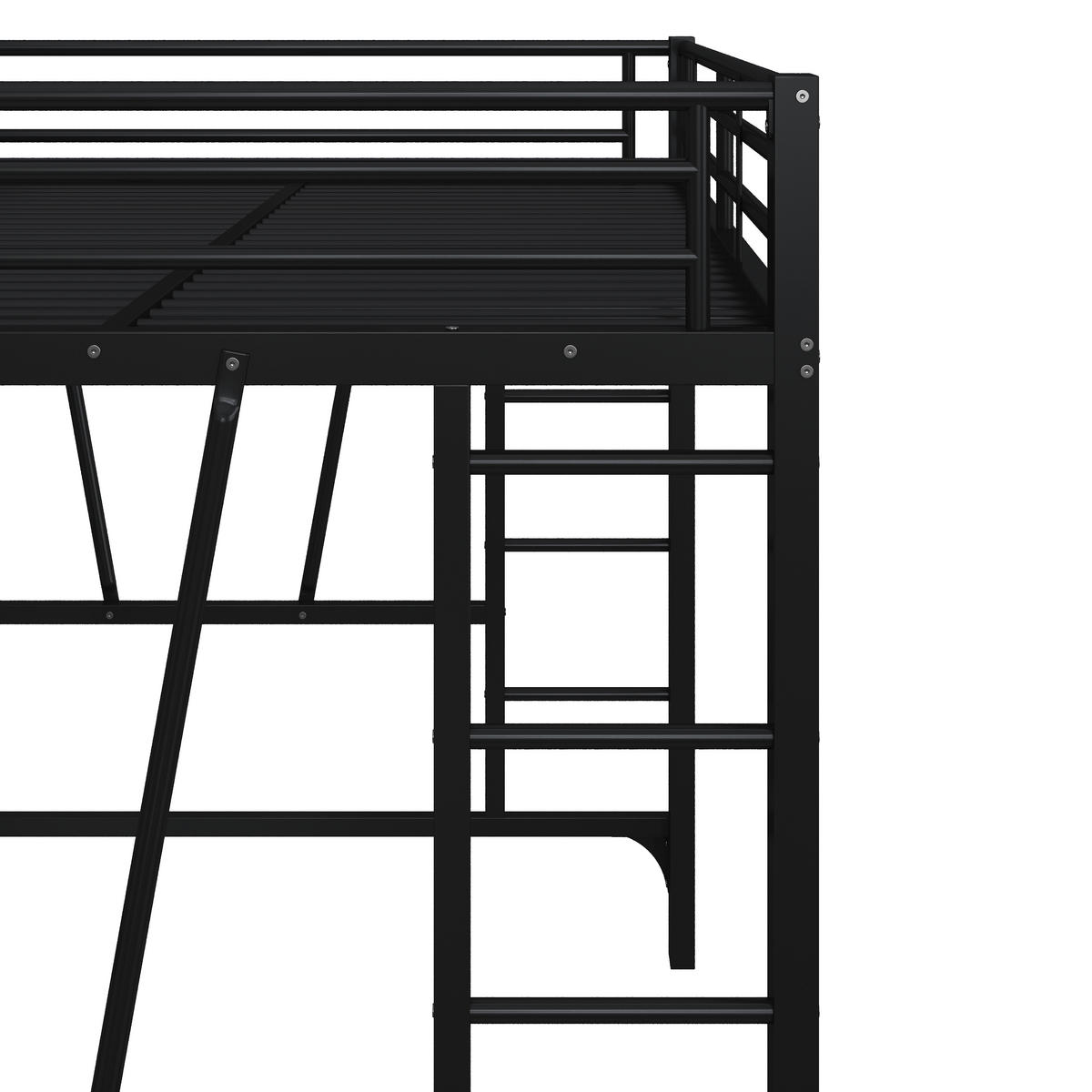HOCHBETT 140/200 cm in Schwarz mit Doppelleiter, Schutzgeländern und offenem Raum unter dem Bett aus Metall - Schwarz, Metall (140/200cm) - STILVORA