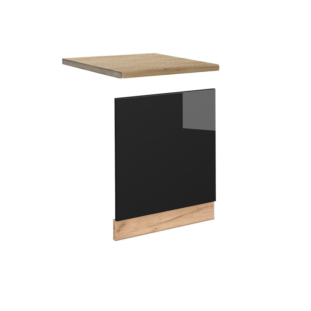 FRONTBLENDE Fame-Line Schwarz Eiche hochglanz 60 cm, AP Eiche - Schwarz Hochglanz/Eiche Wotan, Holzwerkstoff (60/67.4/1.6cm) - Vicco