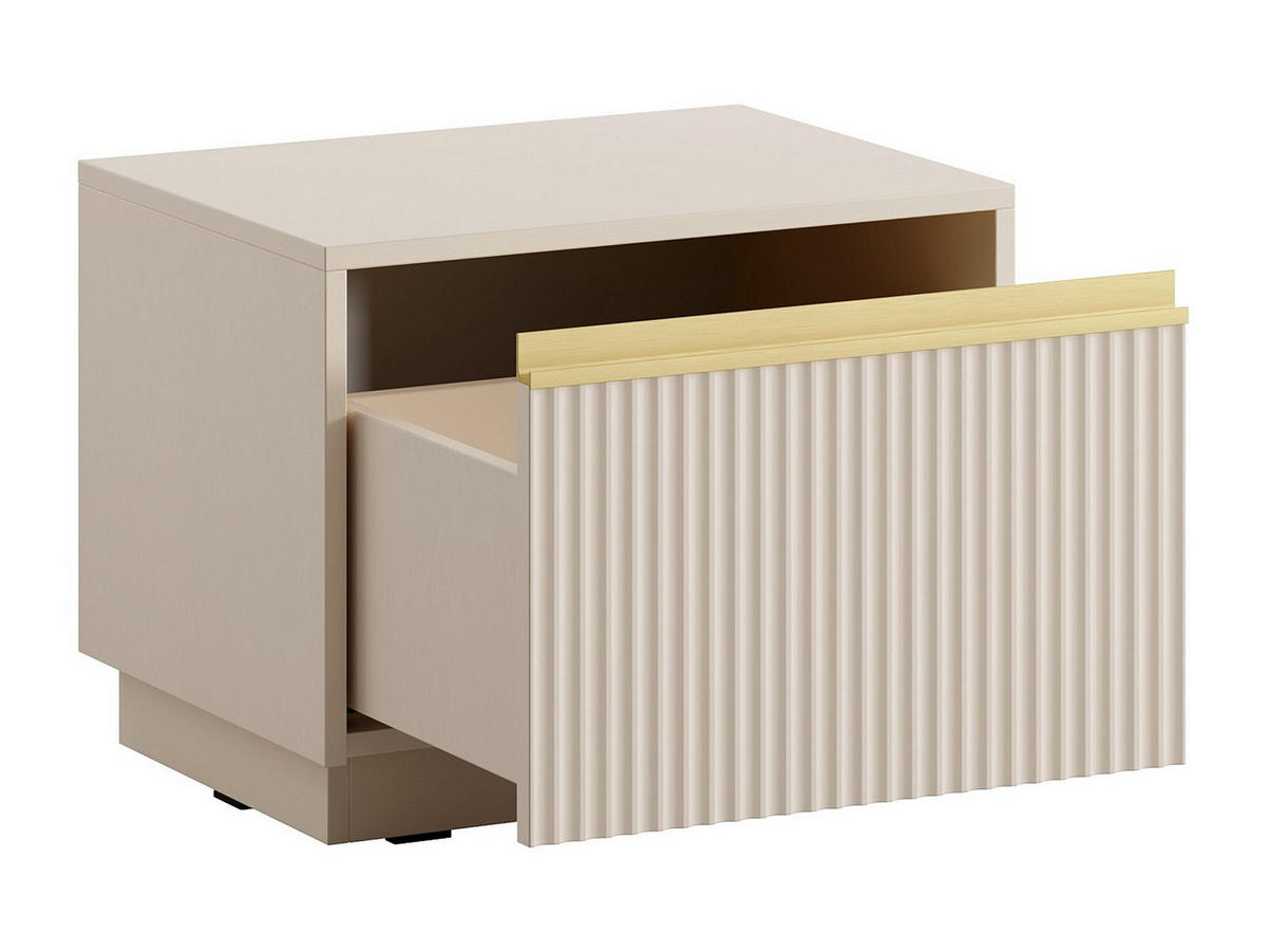 NACHTTISCH mit 1 Schublade - MDF - Beige & Goldfarben - POSINIA - Beige, Holz (39/42/53.6cm) - Pascal Morabito