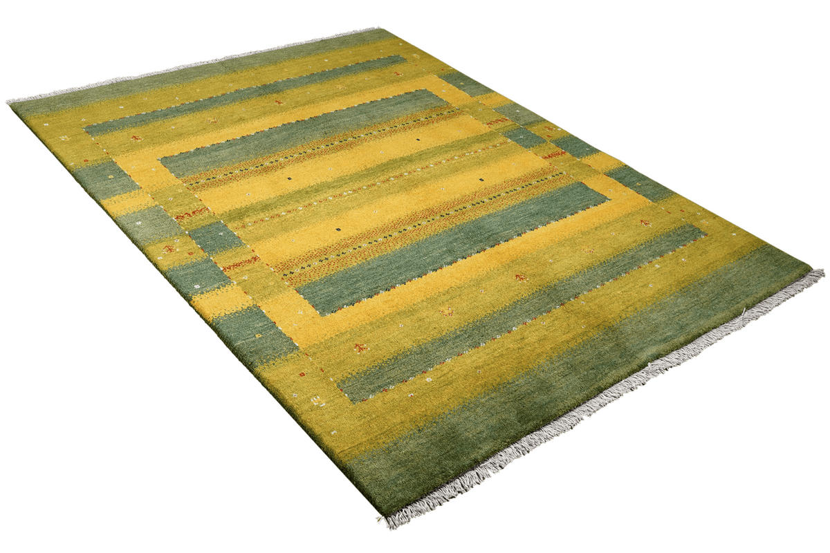 GABBEH-TEPPICH handgeknüpft Rizbaf Grün 199/155 cm Schurwolle - Grün, Textil (155/199cm) - Looma