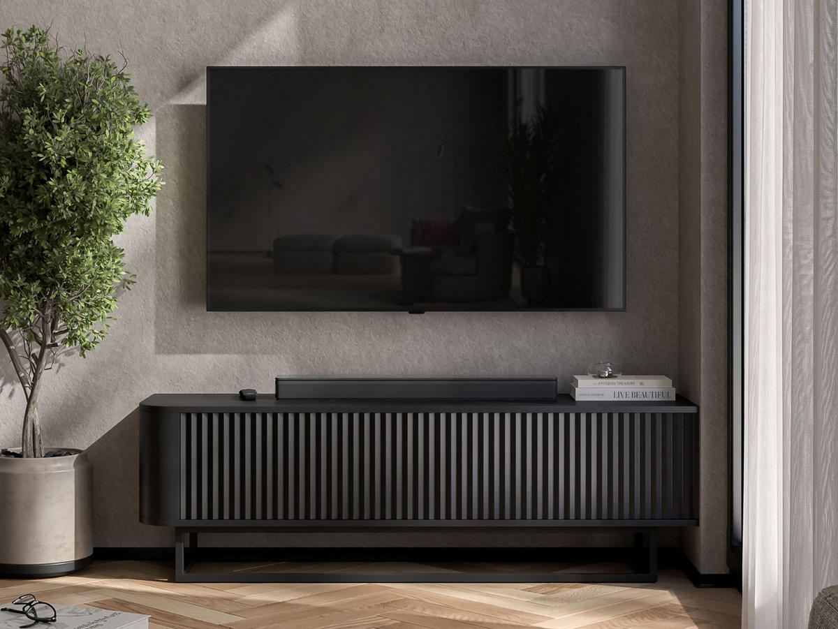 TV STOLÍK Aurora čierny matný 140 cm s kovovým rámom - čierna/zlatá, kov/kompozitné drevo (140/44/35cm) - Meble Lindner