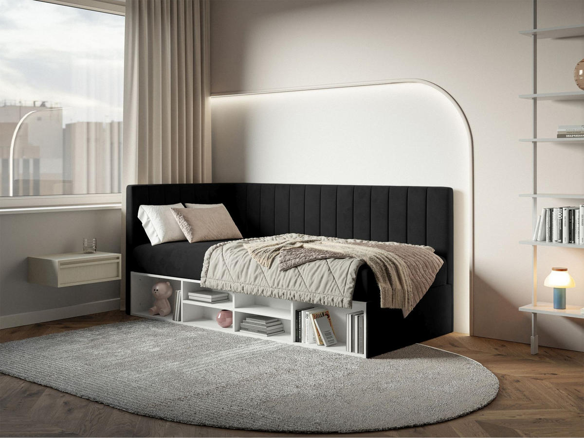 JUGENDBETT Ventrio Schwarz Easy-Clean-Samtbezug 90x200 cm - Schwarz, Kunststoff/Textil (90/200cm) - Selsey