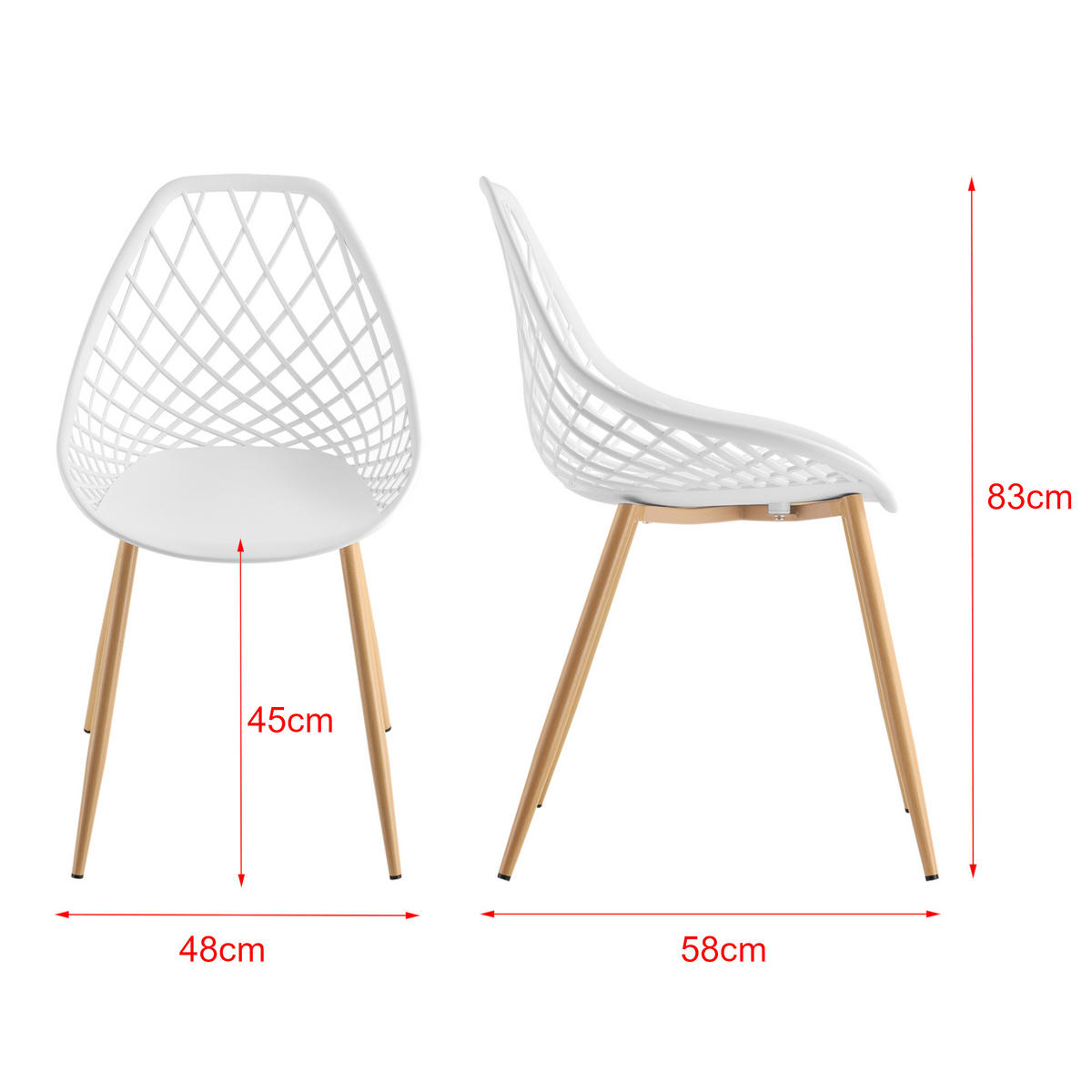 DESIGNSTUHL-SET 2 TLG. Warschau - Buchefarben/Weiß, Kunststoff/Metall (48/83/58cm) - [en.casa]