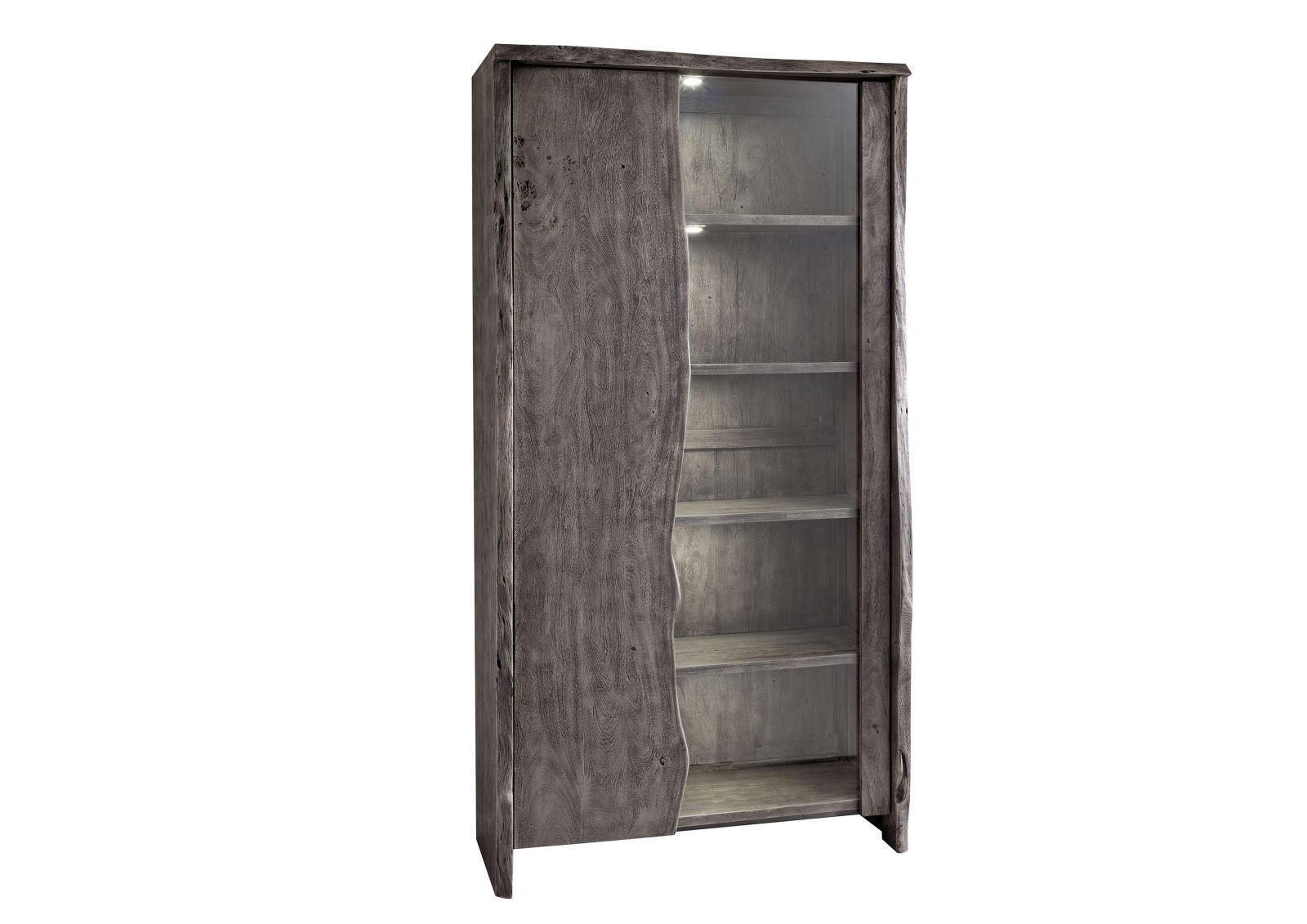 VITRINE Akazie 105x45x204 grau lackiert PURE ACACIA #911 - Grau, Holz (105/204/45cm) - Massivmoebel24