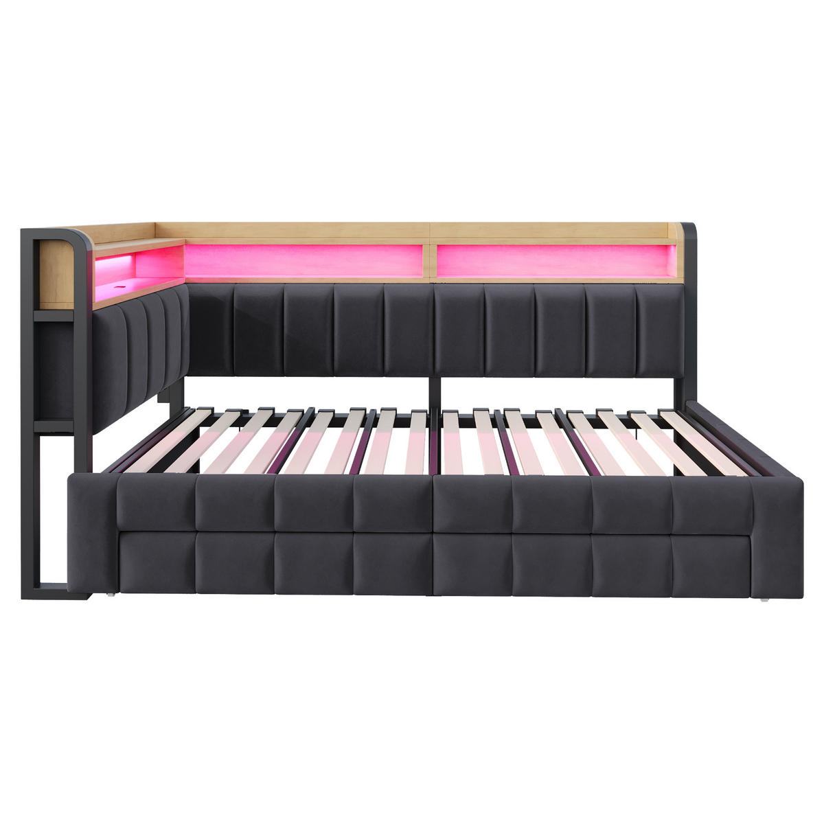 AUSZIEHBETT 90/180/200 cm DE-32703 mit Stauraum und LED Dunkelgrau - Dunkelgrau, Metall (90/200cm) - ComfortXL