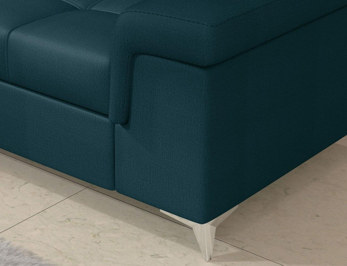 ECKSOFA mit Schlaffunktion und Bettkasten, pflegeleichter Monolith-Stoff - Chromfarben/Dunkelblau, Textil/Metall (202/275cm) - Eltap