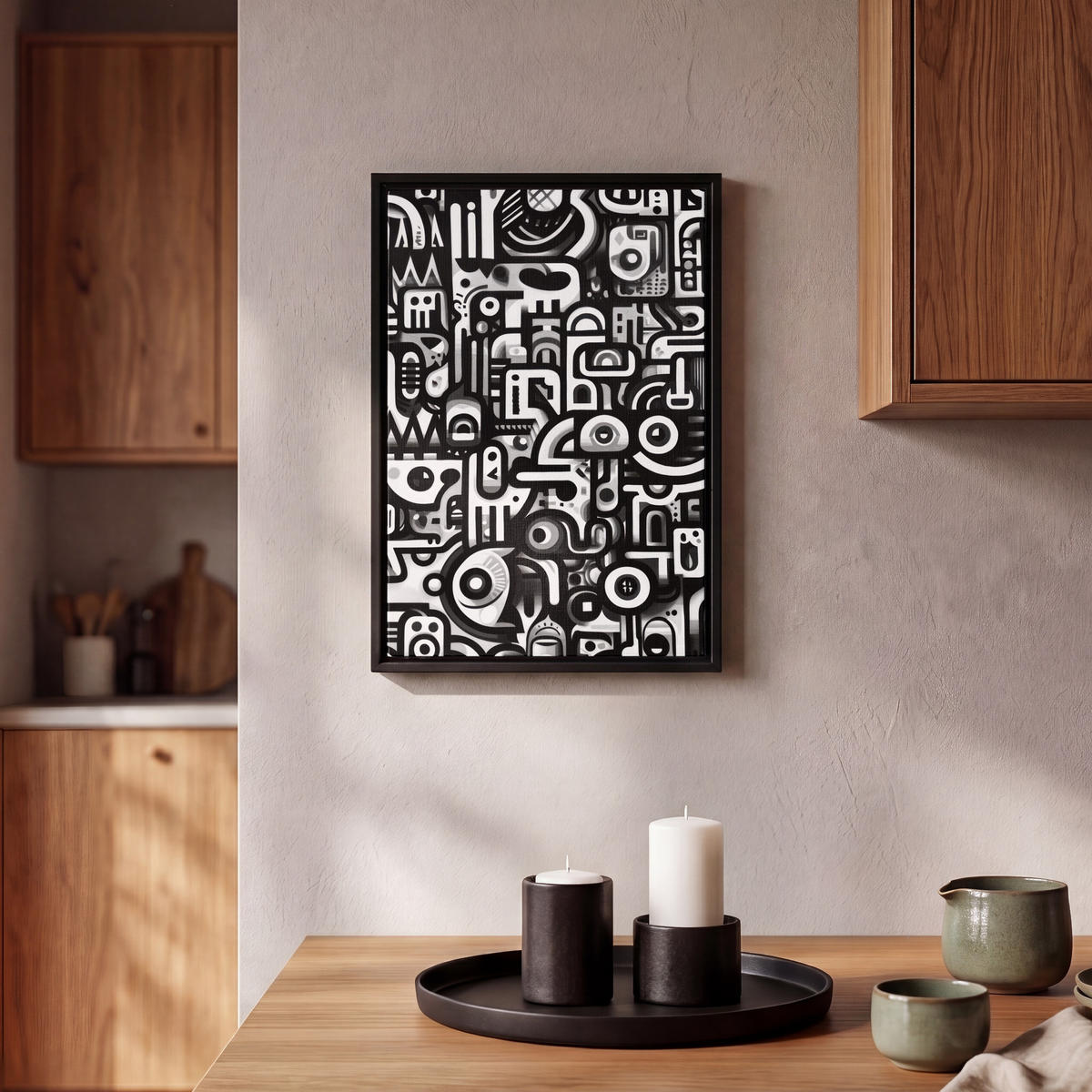 LEINWAND Bilder mit Rahmen - Symbole - Abstrakt - Grafik - Schwarz - 20x30 - Schwarz, Textil (20/30cm) - MuchoWow