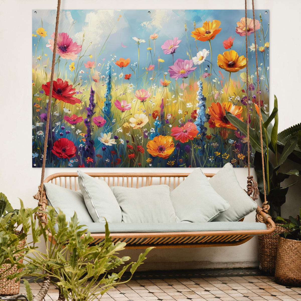 ZAHRADNÍ PLAKÁT Květiny - Příroda - Botanické - Umění 180x120 cm - světle modrá, plast (180/120/0.2cm) - OnlyWow