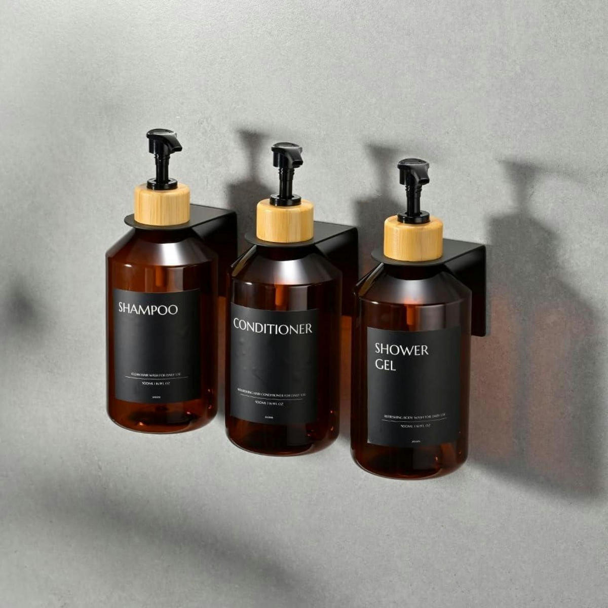 SEIFENSPENDER 3-teiliges Set Wandmontage 500ml Braun/Schwarz - Braun, Kunststoff (23/20/8cm)