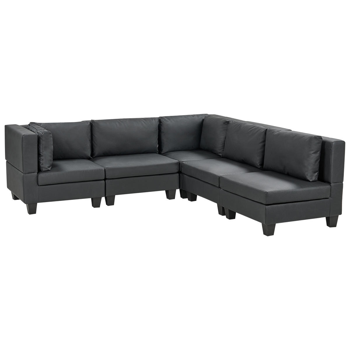 COLȚAR modul cu 5 locuri pe partea stângă negru piele ecologică Unstad - negru, material plastic (228/228cm) - Beliani