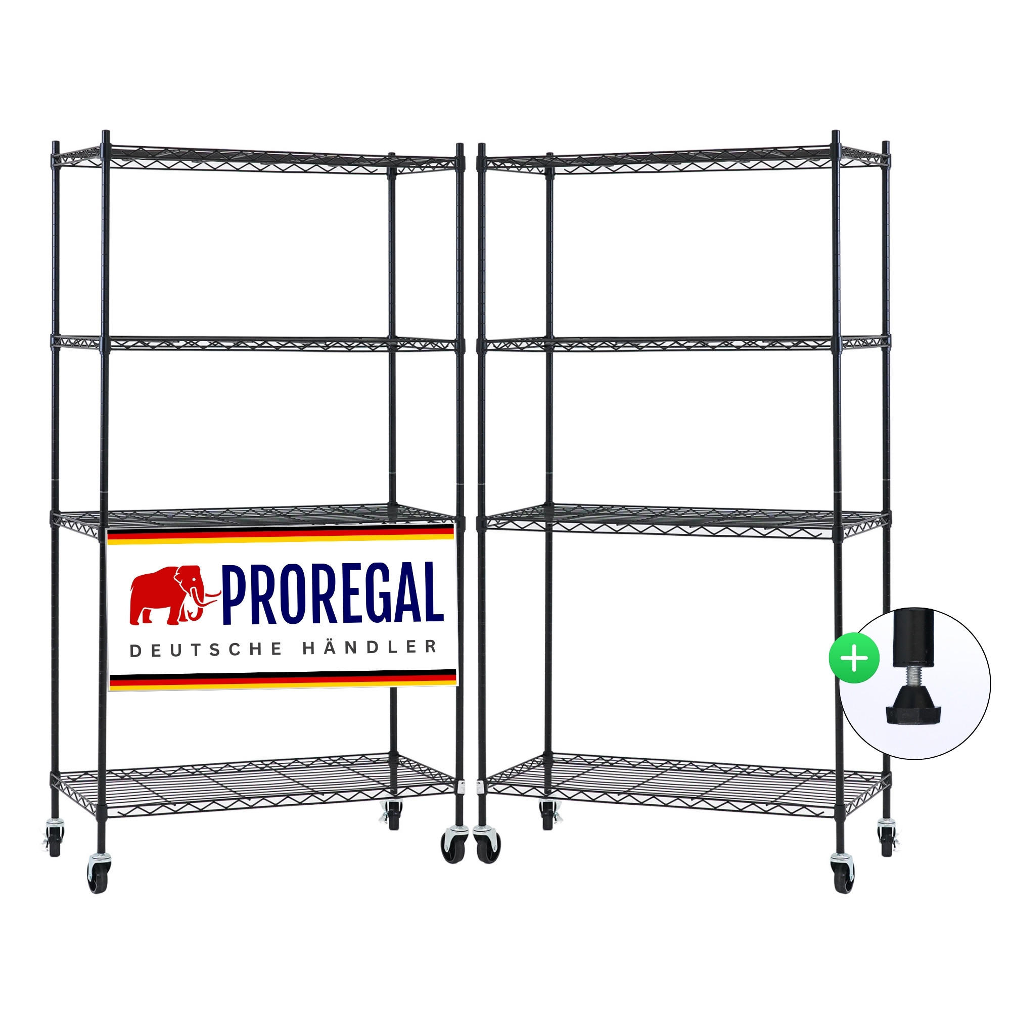 GITTERREGAL 2er - Set HADES mit Rollen & 4 Gitterböden Metall 160x90x40cm Schwarz - Schwarz, Metall (90/160/40cm) - PROREGAL