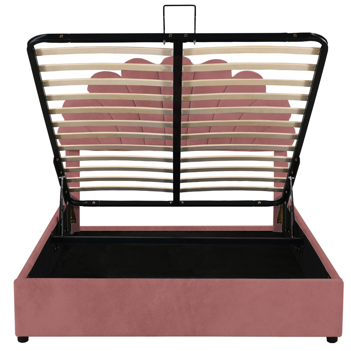 POLSTERBETT 140/200 cm mit geblümtem Kopfteil und hydraulischem Stauraum aus Samt - Pink, Textil (140/200cm) - OKWISH