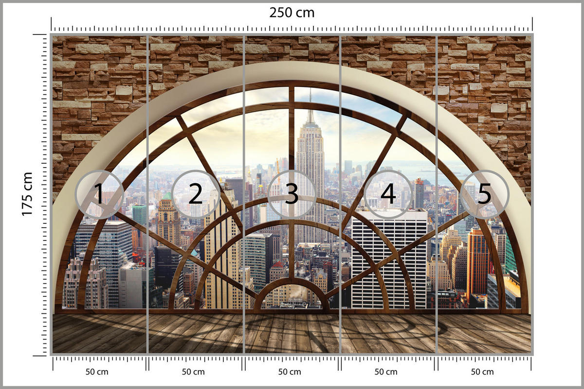 FOTOTAPETE für Wohnzimmer New York Fensterblick Panorama Stadt 250x175 - Beige/Braun, Papier (250/175cm) - Muralo