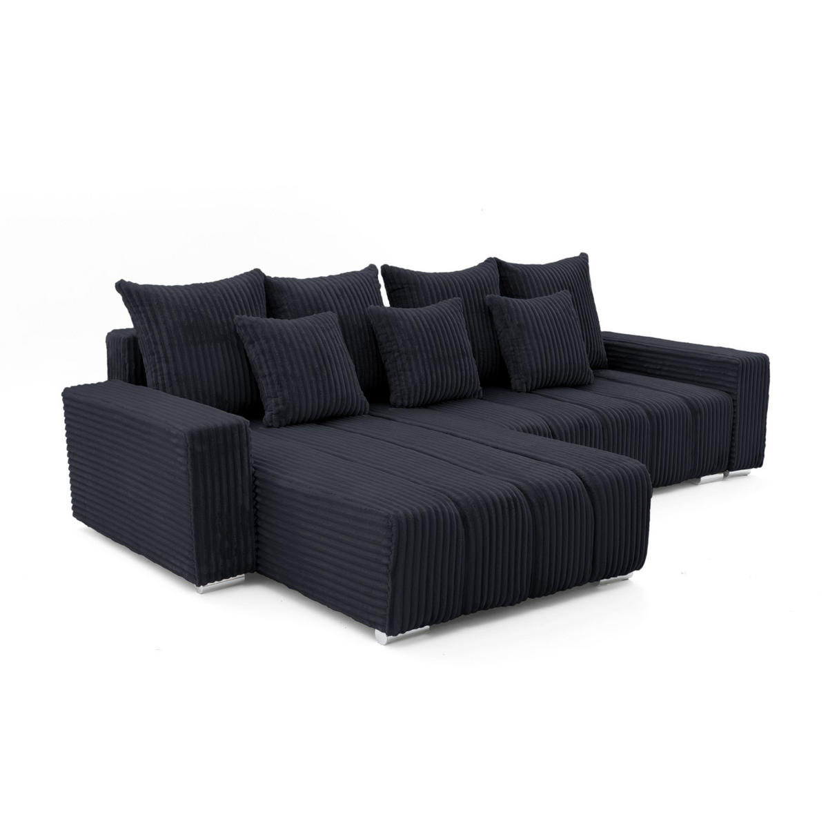 ECKSOFA PIANO L Links mit Schlaffunktion 137x234 Cord Schwarz - Silberfarben/Schwarz, Holz/Textil (278/178cm) - Muffo