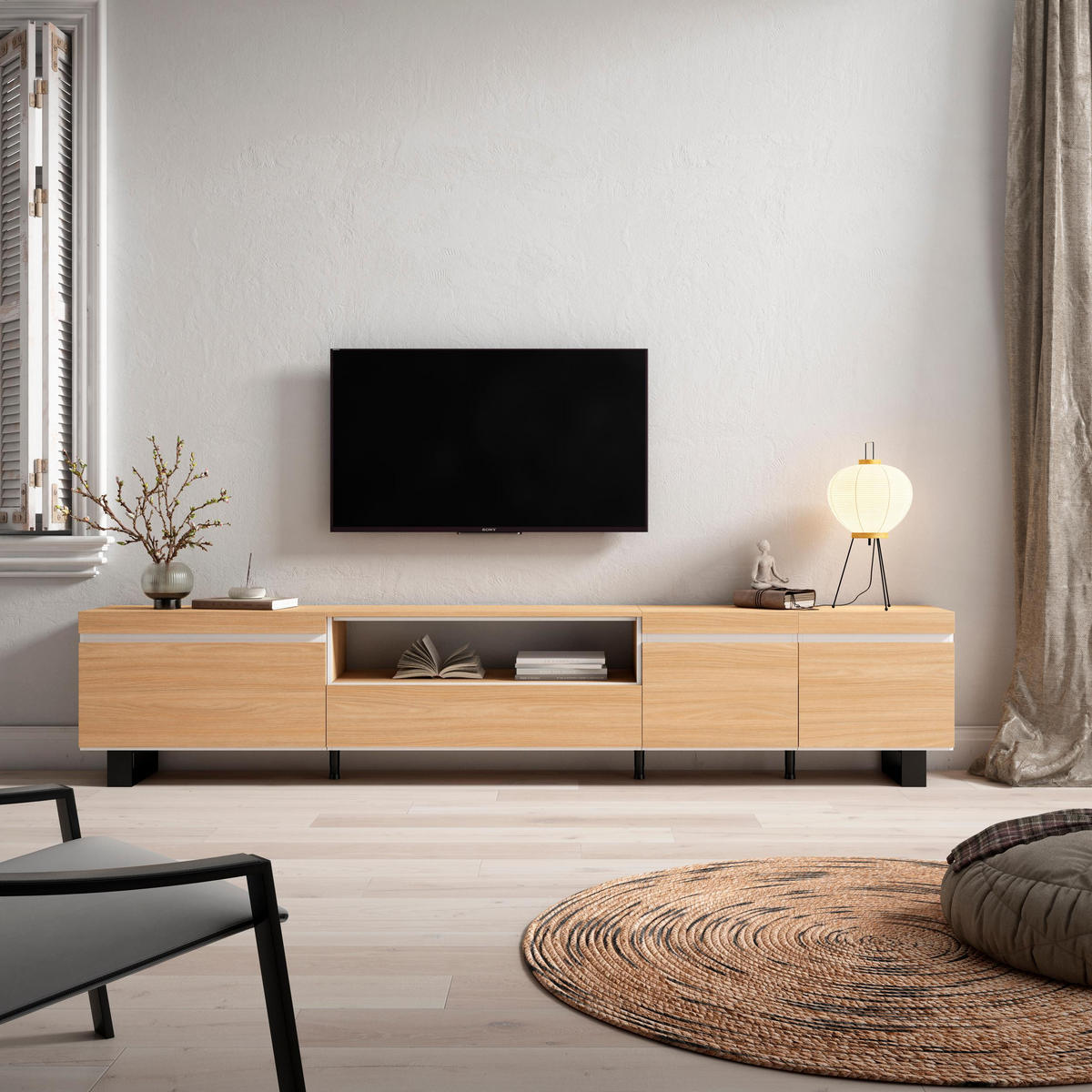 TV-SCHRANK, Lowboard, 288/35/57cm, eiche soft und weiß - Eichefarben, Holzwerkstoff (288/57/35cm) - Skraut Home