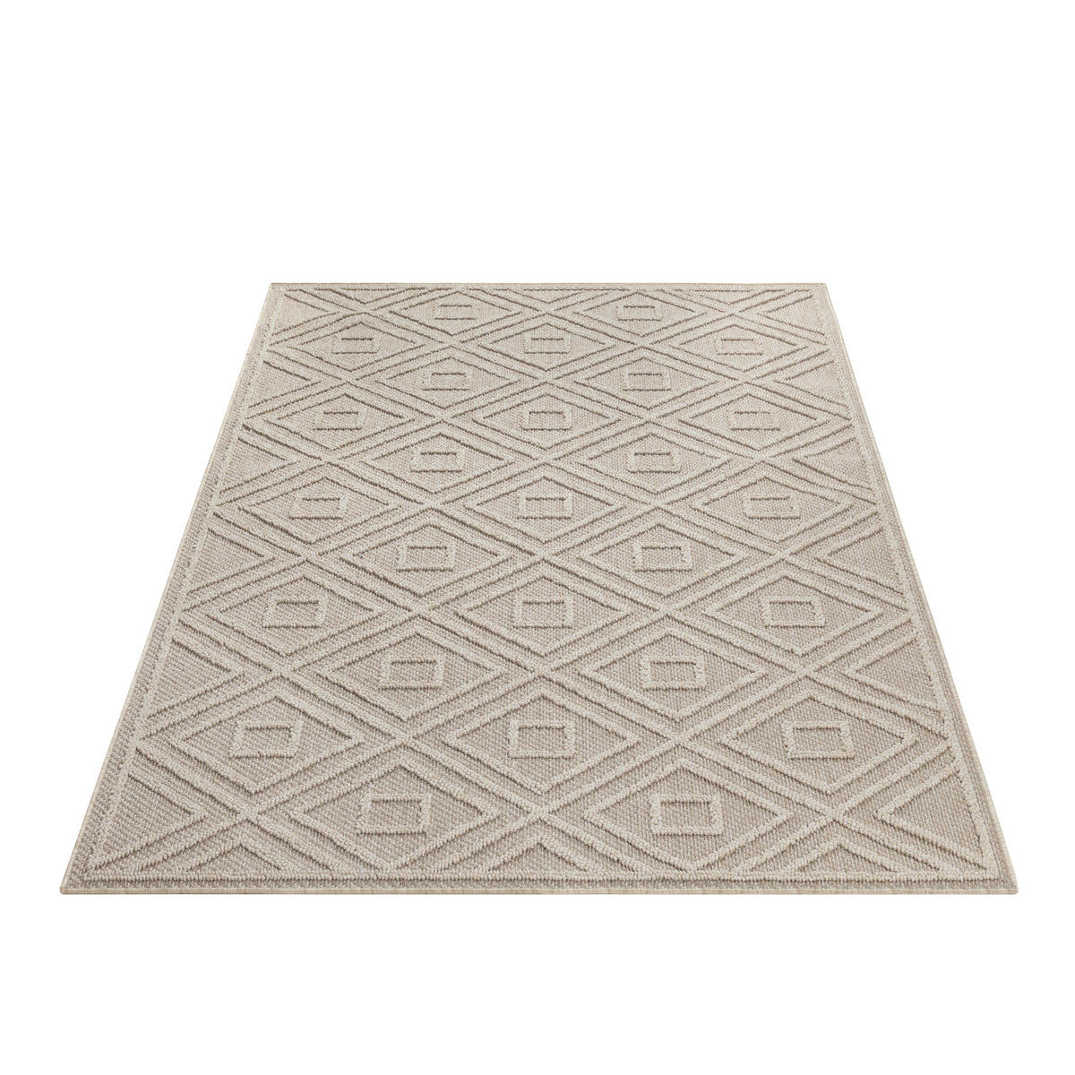TEPPICH Outdoor Flachgewebe Rauten-Muster Polypropylen Balkon Beige Läufer 80x150 - Beige, Textil (80/150cm) - KADIMA DESIGN