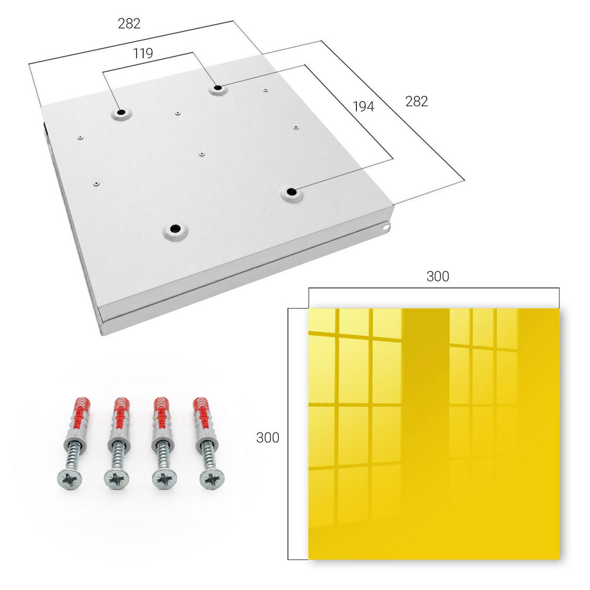 SCHLÜSSELBOX Weiß 30x30 cm – Türöffnung nach rechts - Intensives Gelb - Gelb, Metall (30/30/5cm) - TULUP