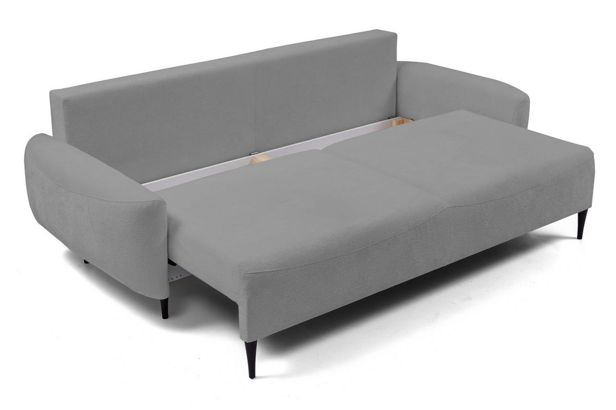SOFA BOHO Mit Schlaffunktion Und Bettkasten, Wellenfederung, PUR-Schaum, Holzfüße, lose Rückenkissen, freistehend, 244x102x92 cm Dark grey - Dunkelgrau, Holz/Textil (244/92/102cm) - DomoHome