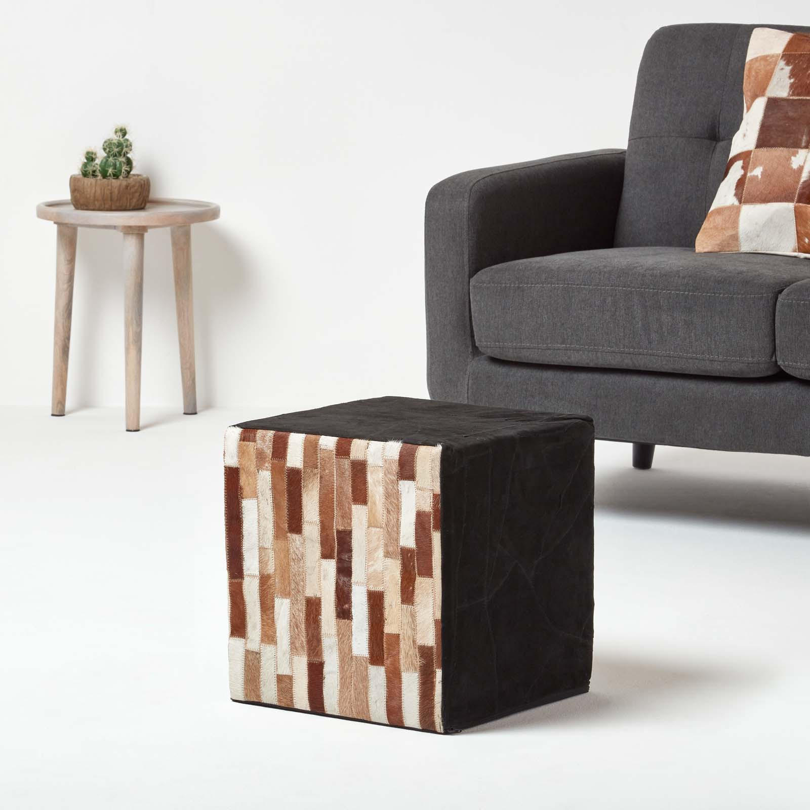 PATCHWORK-HOCKER Leder-Würfel schwarz-braun, 36/36/38 cm - Braun, Leder (36/38/36cm) - Homescapes