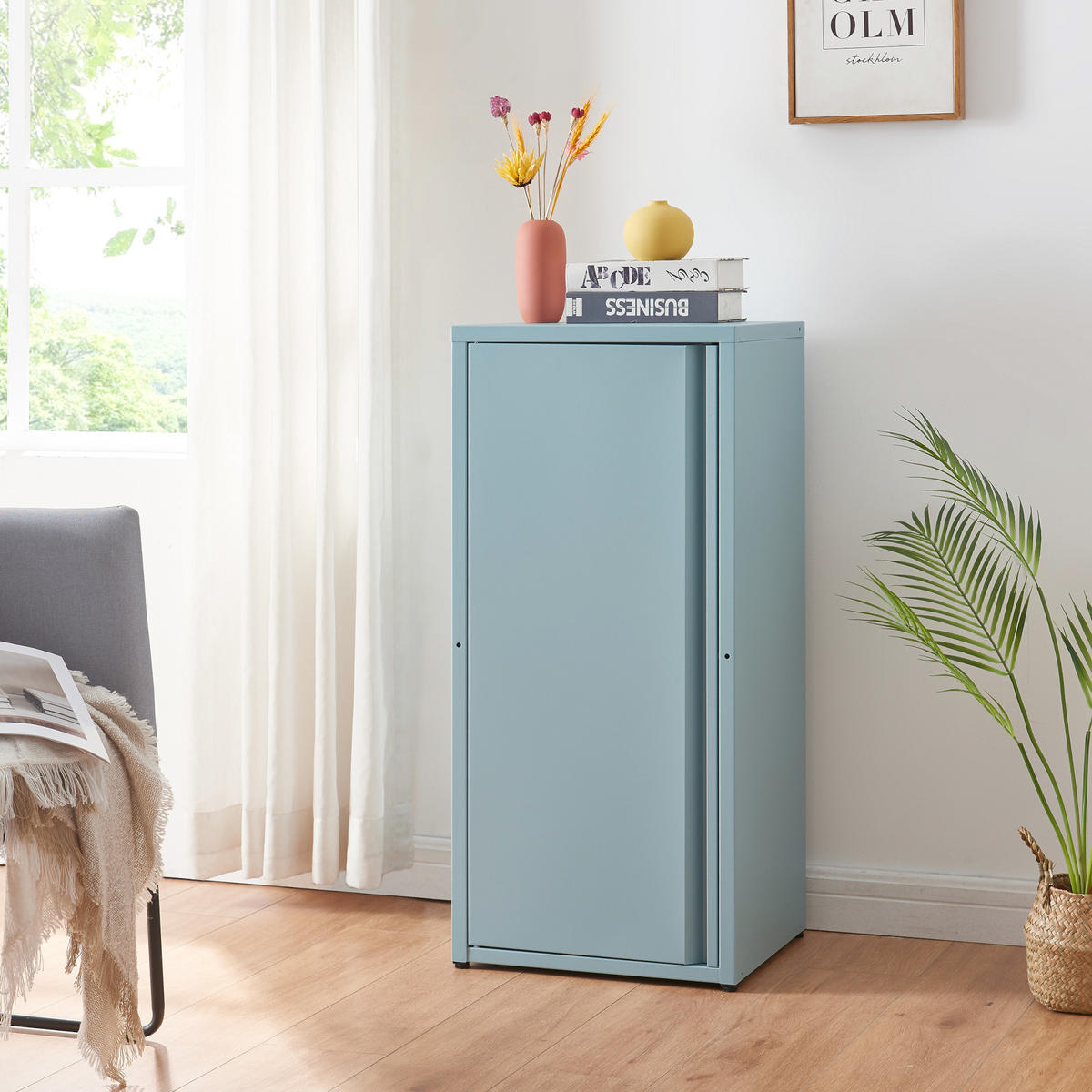AKTENSCHRANK Burlöv - Blaugrau, Metall (40/88/35cm) - [en.casa]