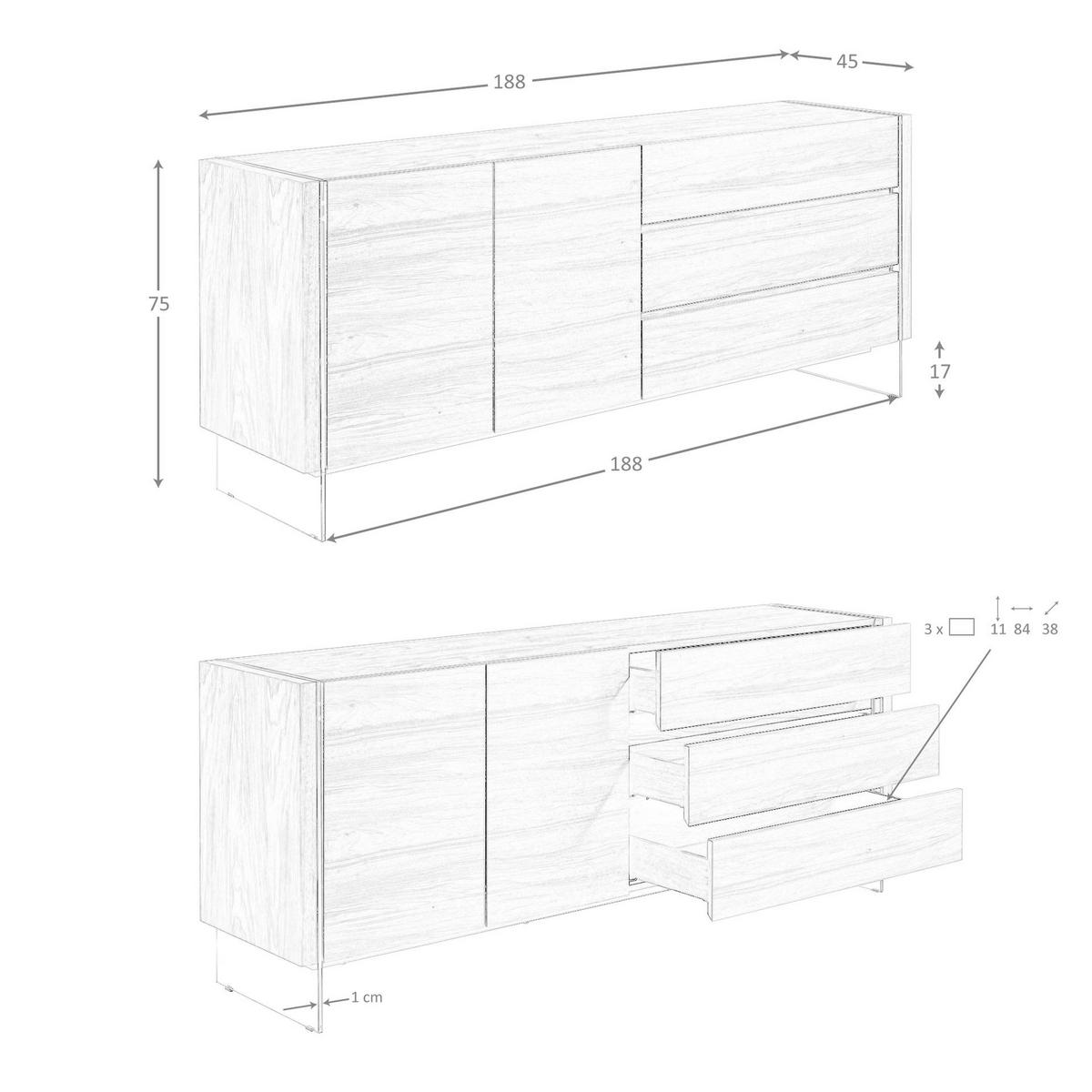 SIDEBOARD aus Nussbaum und gehärtetem Glas - Klar/Walnussfarben, Glas/Holz (188/75/45cm) - ANGEL CERDA