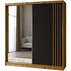 SCHWEBETÜRENSCHRANK Nela II 200/216/61 eiche artisan mit Schubladen - Schwarz/Eiche Artisan, Holzwerkstoff (200/216/61cm) - Beautysofa