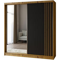 SCHWEBETÜRENSCHRANK Nela II 200/216/61 eiche artisan mit Schubladen - Schwarz/Eiche Artisan, Holzwerkstoff (200/216/61cm) - Beautysofa