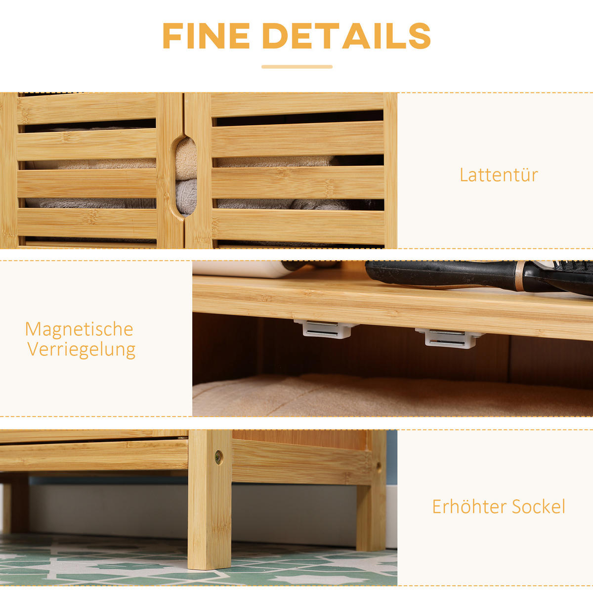 BADEZIMMERSCHRANK 50x29x92 cm Natur aus Bambus mit Doppelschrank & Lamellentür - Naturfarben, Naturmaterialien (50/92/29cm) - Modfu