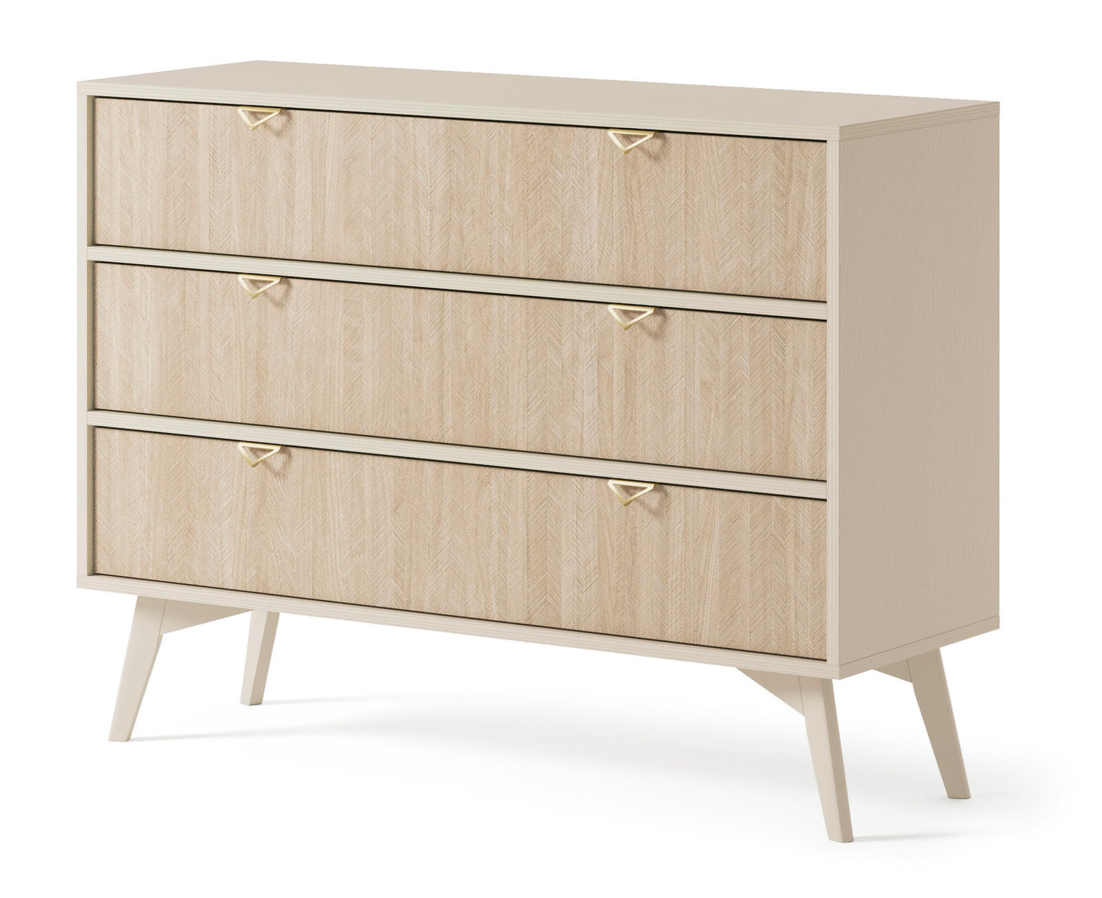 KOMMODE Silva 106 cm in Sandbeige + Scandi-Fischgrätmuster mit Schubladen - Beige/Goldfarben, Holz/Holzwerkstoff (106/81/38cm) - Ravio