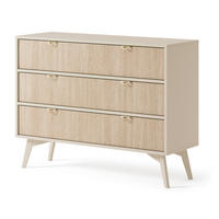 KOMMODE Silva 106 cm in Sandbeige + Scandi-Fischgrätmuster mit Schubladen - Beige/Goldfarben, Holz/Holzwerkstoff (106/81/38cm) - Ravio