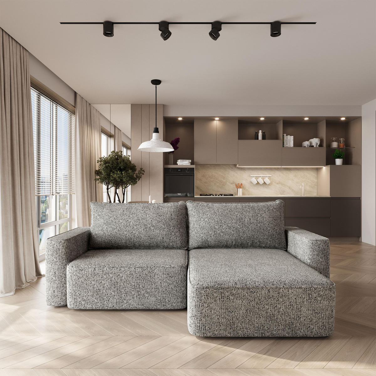 ECKSOFA BELISE BL Hellgrau Chenille mit Schlaffunktion - Hellgrau, Holz/Textil (252/162cm) - MASSENO