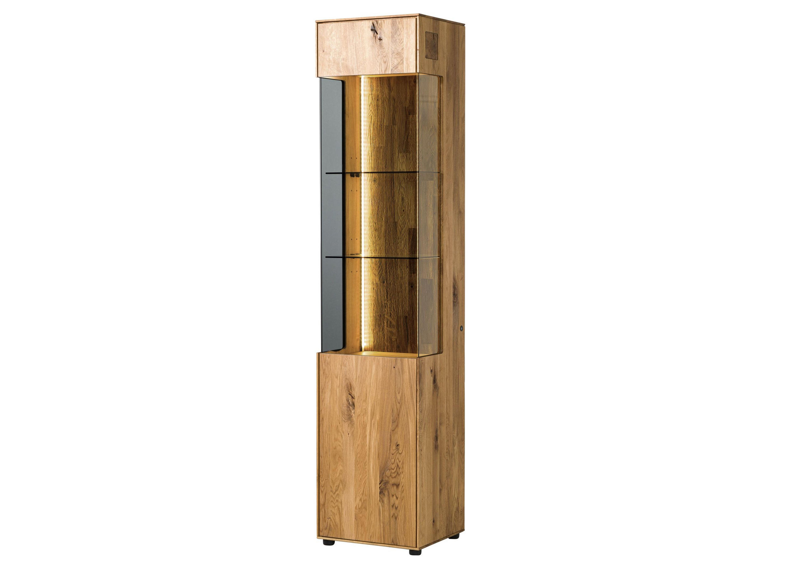 VITRINE Wildeiche 45x38x200 natur geölt WIEN #231 - Naturfarben, Holz (45/200/38cm) - Massivmoebel24