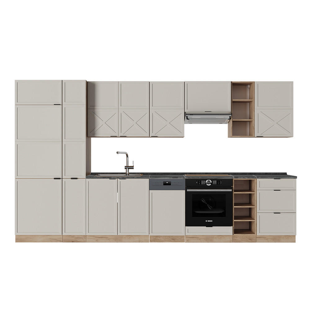 KÜCHENZEILE Fame-Line GrauBeige/Goldkraft Eiche 355 cm, AP Anthrazit - Honigeiche/Grau, Holzwerkstoff (355/81.6/60cm) - Vicco
