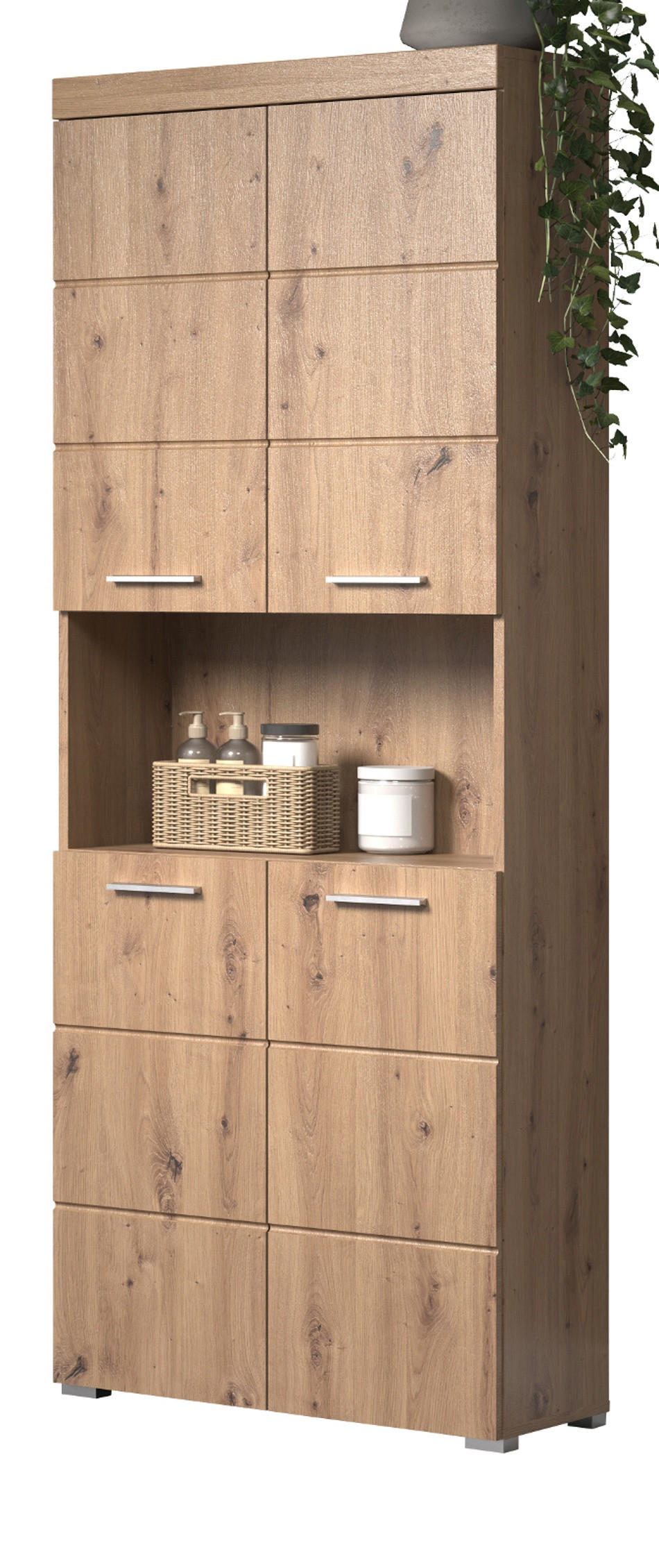 HOCHSCHRANK Asteiche 73 x 190 cm, Badschrank 4-türig - Eichefarben, Holzwerkstoff/Kunststoff (73/190/31cm) - Top.Furn