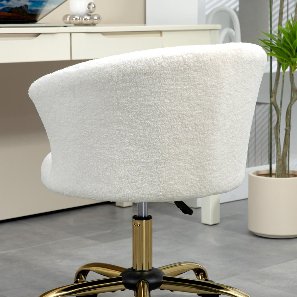 SCHREIBTISCHSTUHL, höhenverstellbarer Bürostuhl mit Teddy-Fleece-Optik Weiß - Goldfarben/Weiß, Textil/Metall (56/76/58cm) - Vinsetto