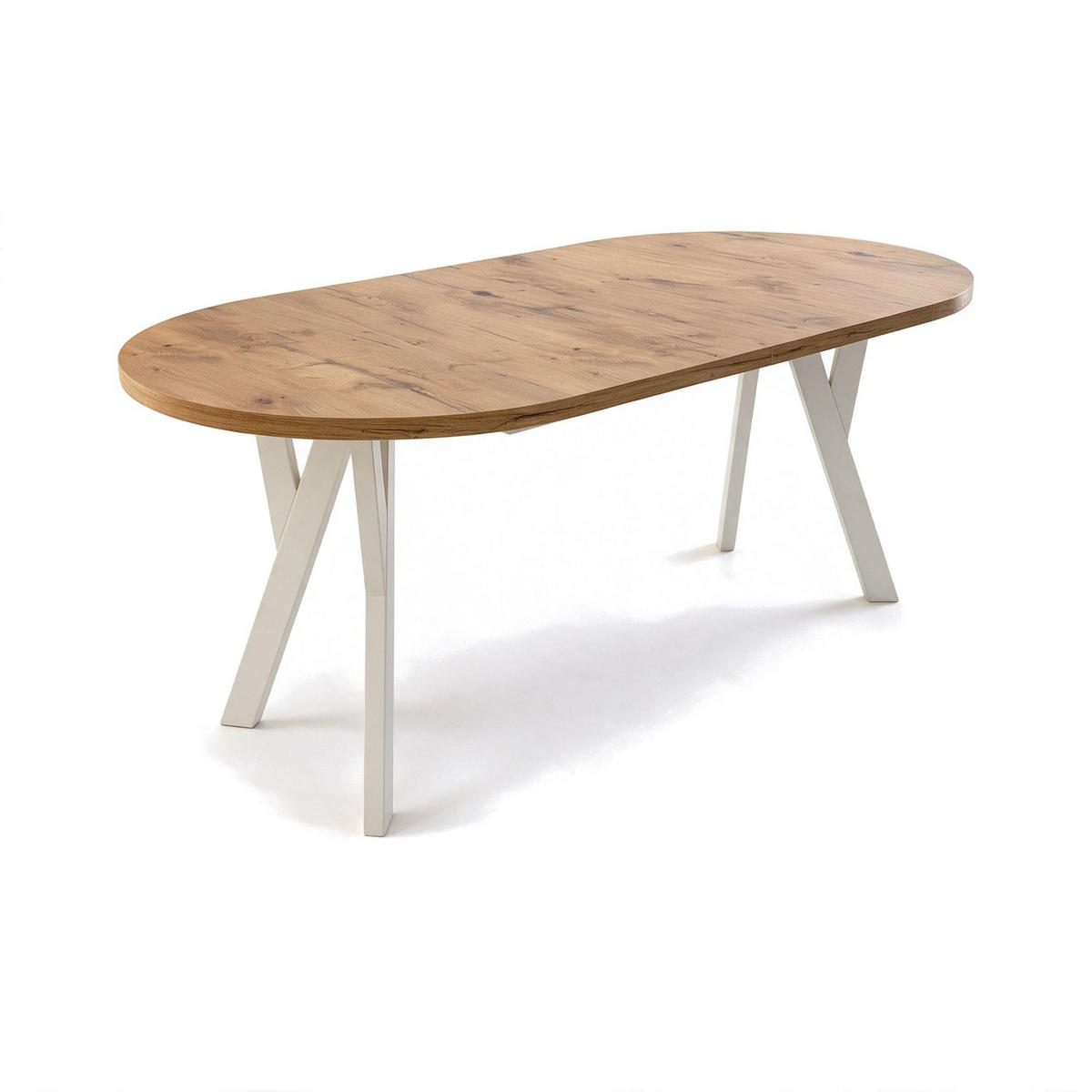 ESSTISCH ausziehbar rund ATO, 100-200 cm, Dekor Lancelot, weiße Holzbeine - Weiß/Braun, Holzwerkstoff/Buchenholz (100/100/77cm) - VENASI MÖBEL
