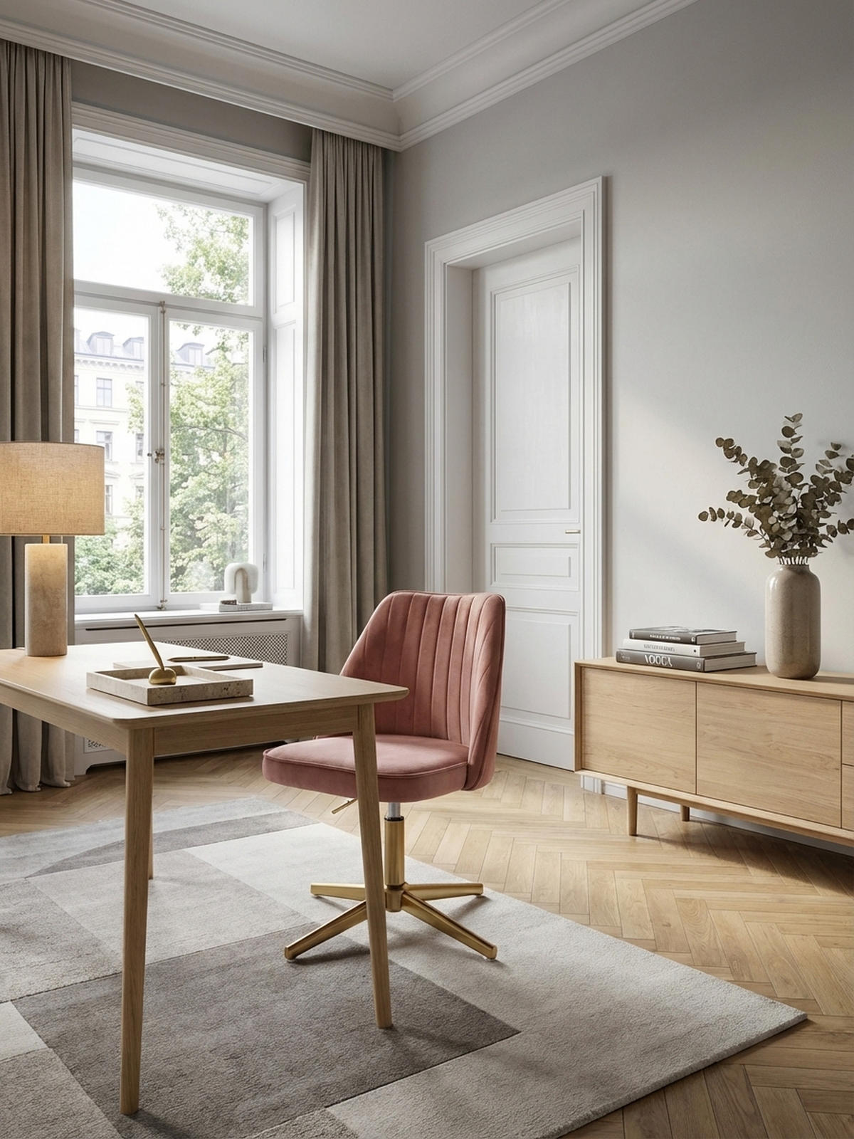 DREHSTUHL Samt mit Höhenverstellung, Eisenfuß und 360° Drehfunktion TANARO, Rosa - Pink/Goldfarben, Textil/Metall (60/100/60cm) - KADIMA DESIGN