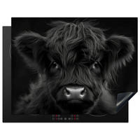 HERDABDECKPLATTE Scottish Highlander - Schwarz - Kalb - Kuh Induktionsmatte 77x59 cm - Schwarz, Kunststoff (77/59/0.2cm) - MuchoWow