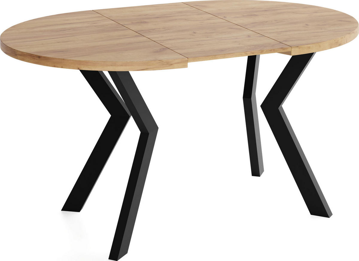 ESSTISCH Savio rund ausziehbar verlängerbar, Eiche Braun 80-130/80/77 cm - Eiche Wotan/Schwarz, Holz/Holzwerkstoff (80/80/77cm) - WFL GROUP