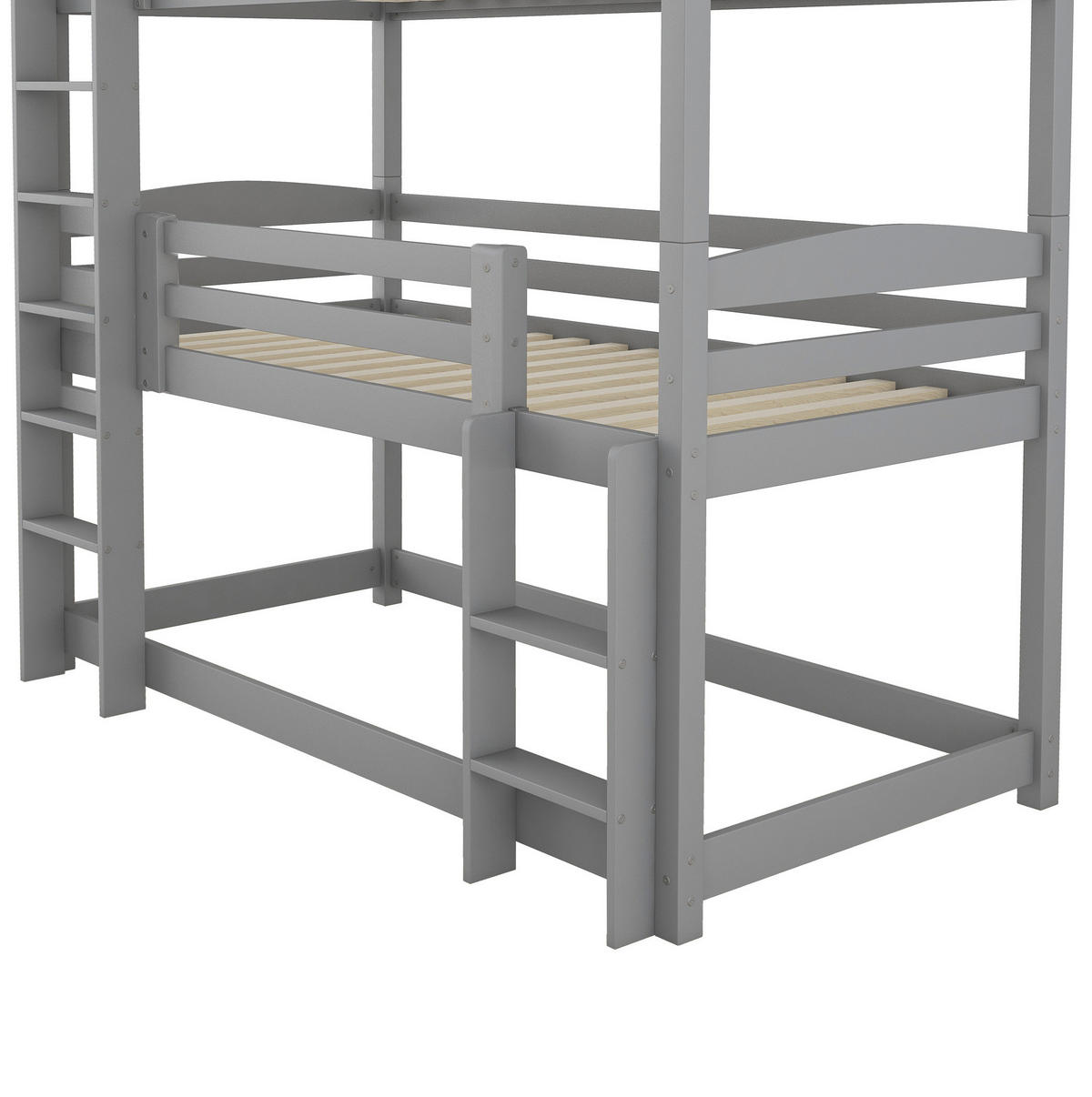 ETAGENBETT 90/200 cm Grau aus Kiefernholz, 3 Schlafplätze mit 2 Leitern - Grau, Holz (90/200cm) - Flora Grace