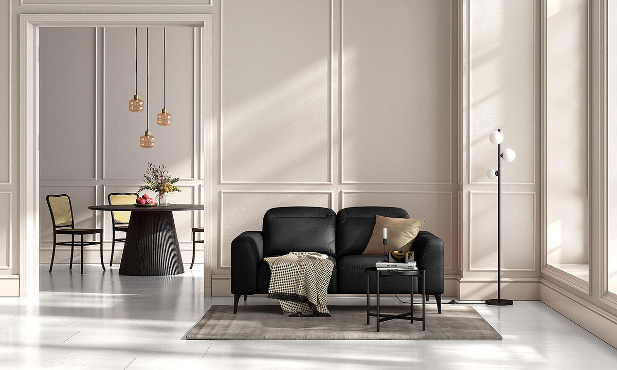 2-SITZER SOFA - Schwarz, Leder/Metall (170/73/107cm) - home24