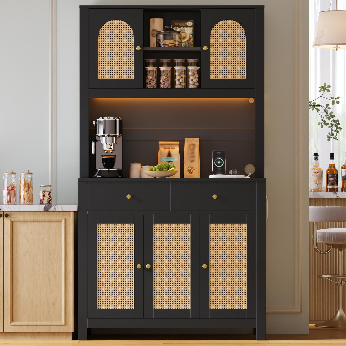 GESCHIRRSCHRANK Schwarz 100/40/180 - Schwarz, Holzwerkstoff (100/180/40cm)