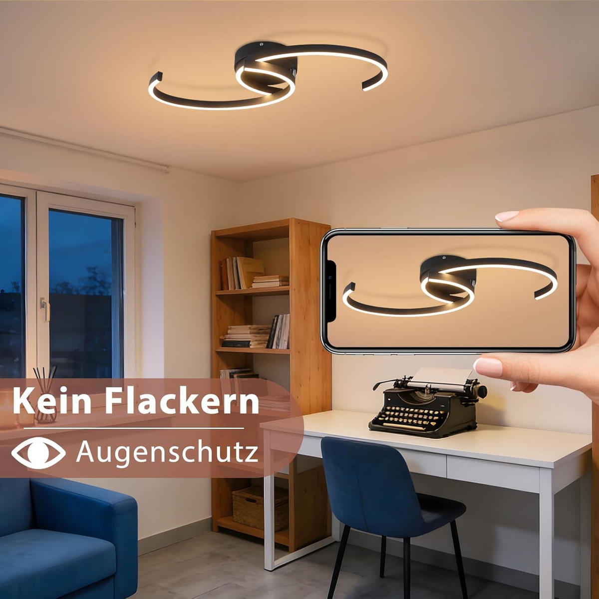 LED DECKENLEUCHTE Hornwall 61.6/7.0/23.0 cm - Schwarz, Metall (38/23/7cm) - ZMH