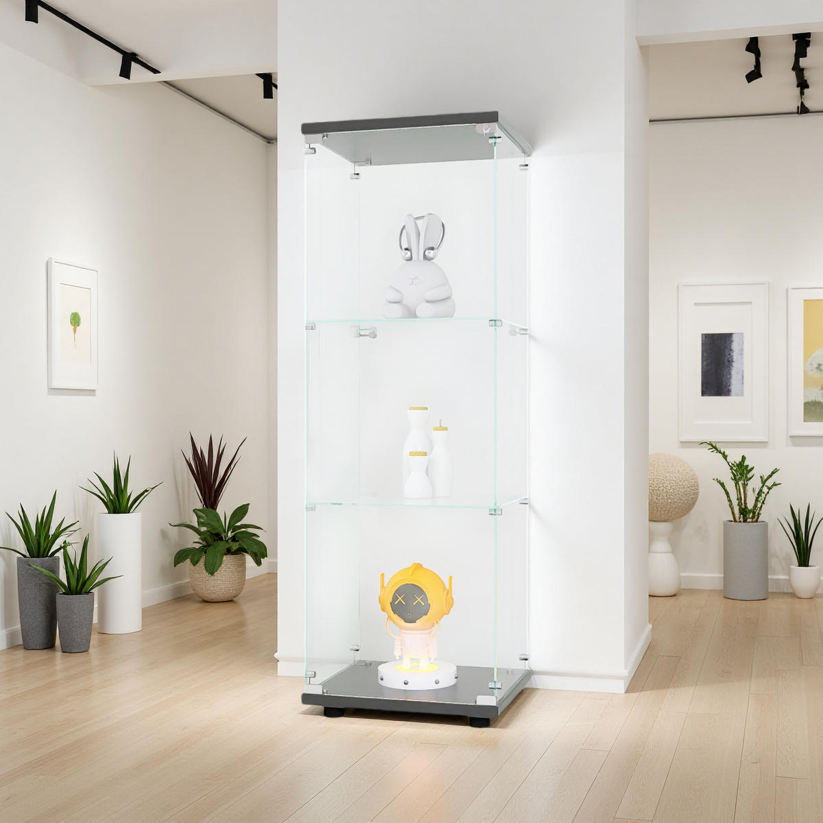 GLASVITRINE SCHWARZ 3 Ebenen Einzeltür Wohnzimmermöbel - Schwarz, Glas (36.3/125.2/42.4cm) - SHOPENTRA