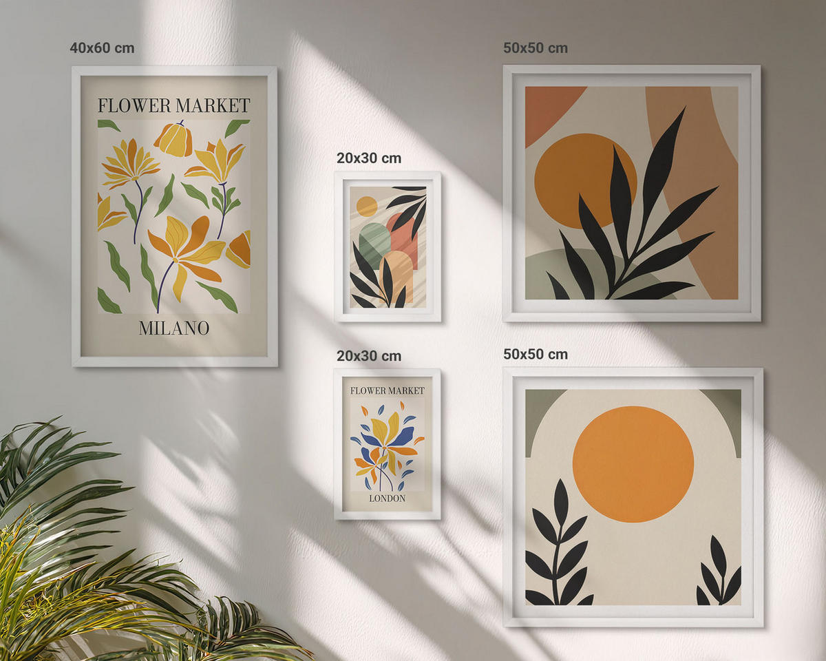BILDER SET 5er Set - 50x50 cm & 20x30 cm & 40x60 cm Weißer Rahmen - Abstrakte geometrische Formen - Weiß, Kunststoff (40/60cm) - TULUP