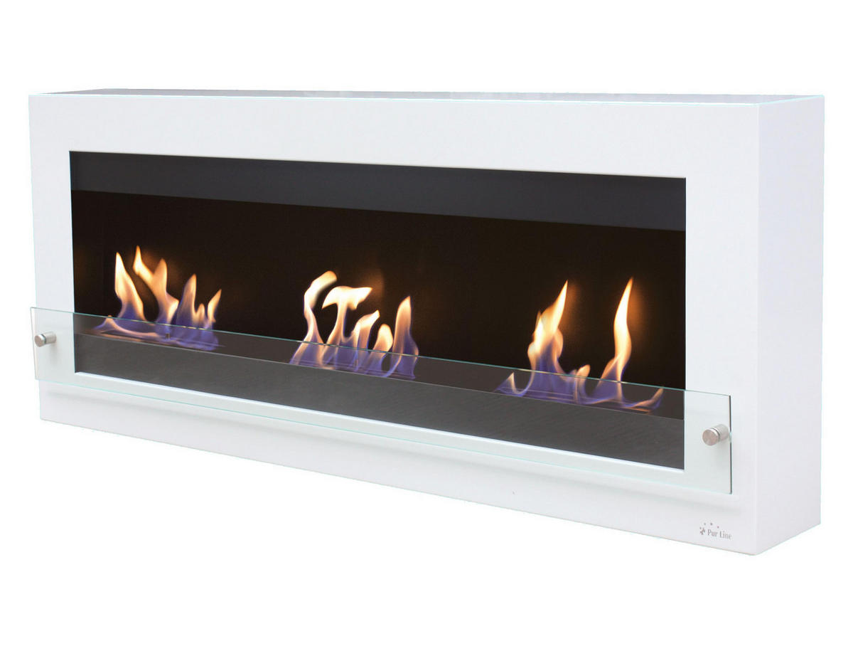 BIOETHANOL-KAMIN Weiß Wandmodell inklusive 3.6 L Brennblock - Weiß, Metall (136/54/21cm) - Purline