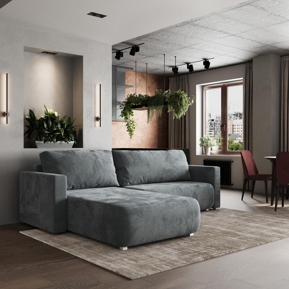 ROHOVÁ SEDAČKA TURIN šedá - šedá, dřevo/textil (265/183cm) - MASSENO