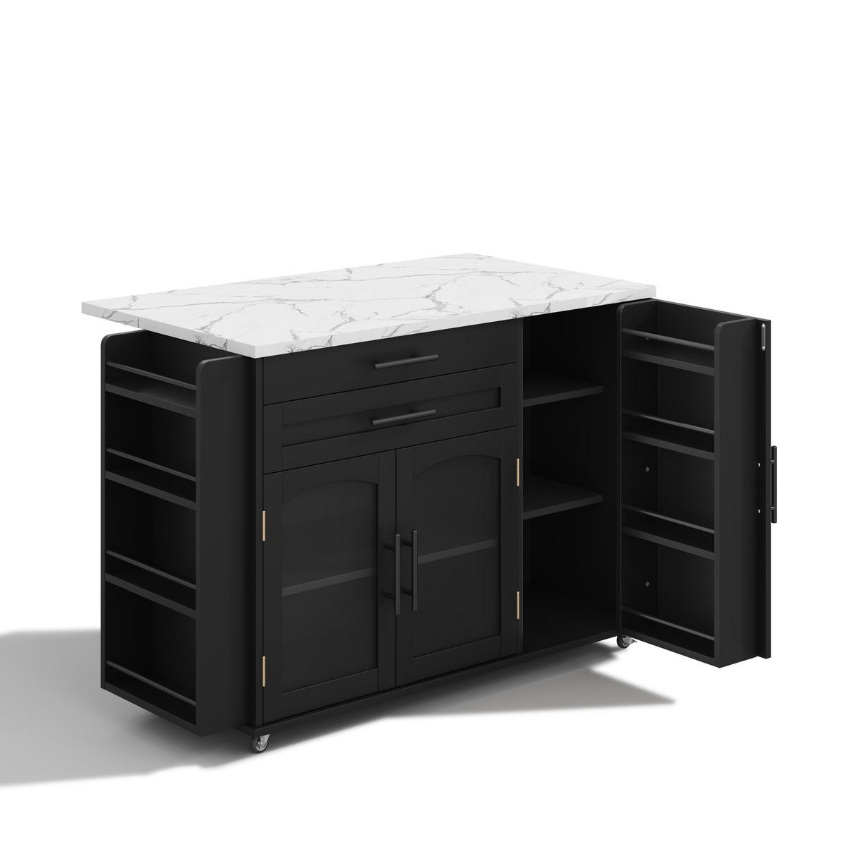 KÜCHENINSEL 120/90/45 cm Schwarz aus MDF mit klappbarer Tischplatte - Schwarz, Holzwerkstoff (70/90/138cm) - OKMYHOME