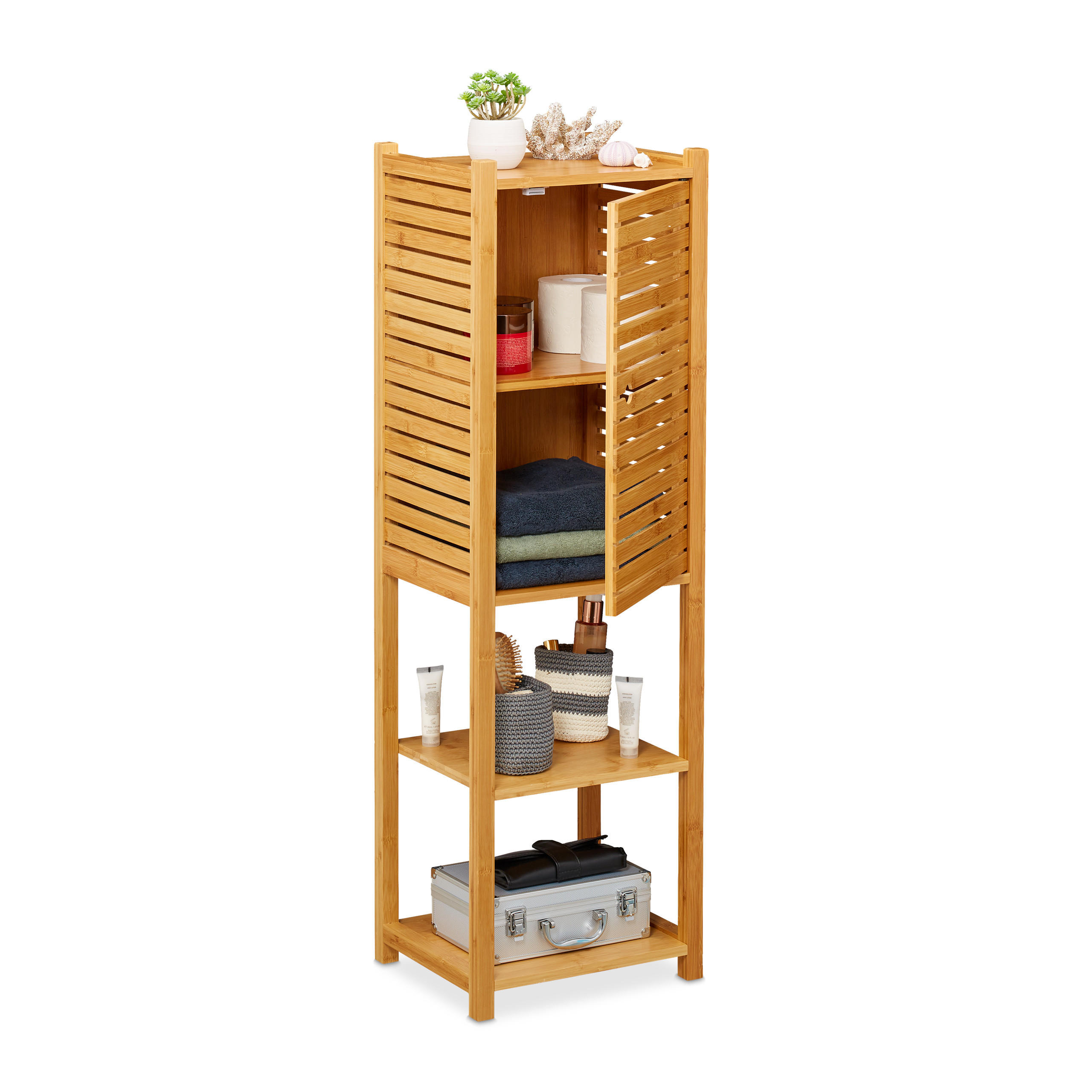 BADREGAL Bambus - Hellbraun, Holz/Holzwerkstoff (35/113/29cm) - Relaxdays