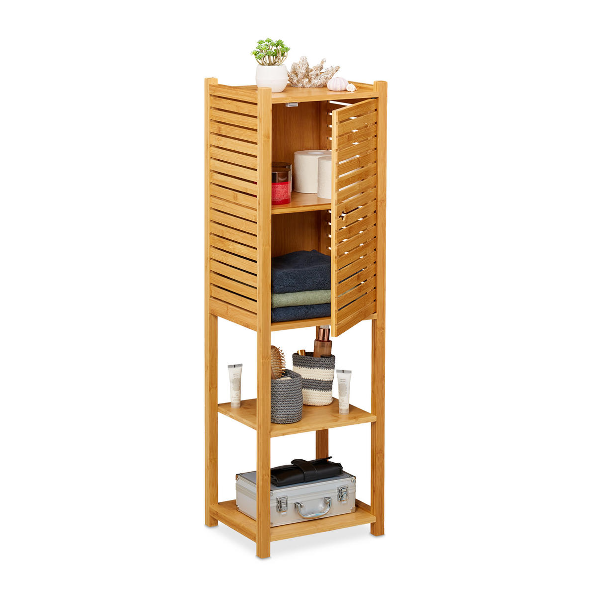 BADREGAL Bambus - Hellbraun, Holz/Holzwerkstoff (35/113/29cm) - Relaxdays